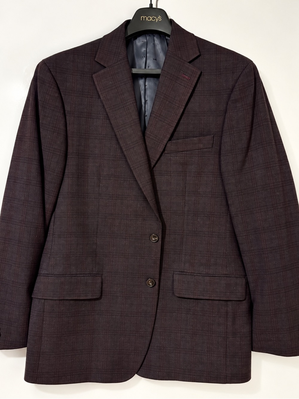 Michael Kors Men’s 42R Blazer Burgundy Plaid Stretch 2 Button Sport Coat